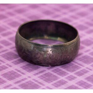 Vintage Silver Tone Antique Floral Engravings Bangle Bracelet 8 inch - V2
